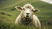 A Curious Sheep Peeking Out From Behind A Grassy Hill, With Its Big Round Eyes Sparkling. .