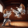 shiba inu dogs doing flying kung fu kicks as part of the way of the dog
