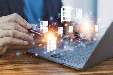 Wall Mural - data analysis of document ai artificial intelligence for erp management