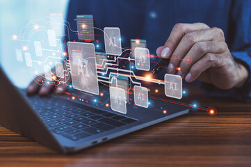 Wall Mural - data analysis of document ai artificial intelligence for erp management