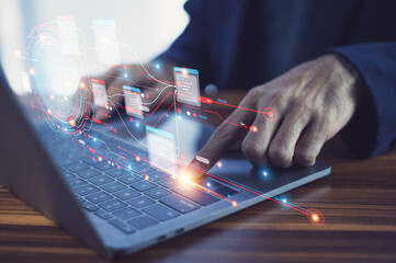 Wall Mural - data analysis of document ai artificial intelligence for erp management