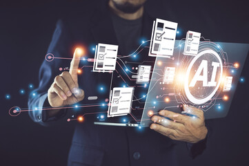 Wall Mural - data analysis of document ai artificial intelligence for erp management