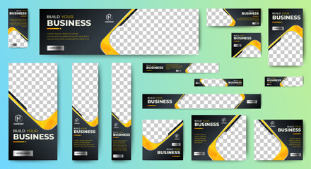 Wall Mural - Set of promotion kit banner template design with modern and minimalist concept user for web page, ads, annual report, banner, background, backdrop, flyer, brochure, card, poster, presentation layout