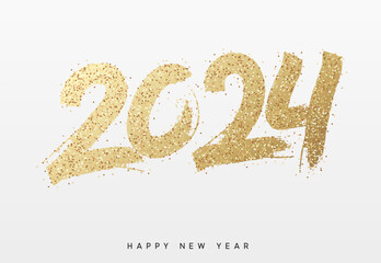 Wall Mural - 2024 New Year. Text golden with bright sparkles. vector illustration