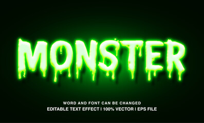 Wall Mural - Monster editable text effect template, green neon light glossy dripping style typeface, premium vector