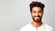 © PETR BABKIN - Portrait of a young smiling Indian man with beard isolated on white background. legal AI