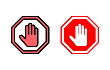 Wall Mural - Stop icon set illustration. stop road sign. hand stop sign and symbol. Do not enter stop red sign with hand