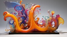  A Colorful Sculpture On A Black Stand On A White Surface With A Gray Back Ground And A Gray Back Ground With A Gray Back Ground And A Gray Back Ground With A White Background.