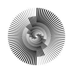 Poster - Radial abstract pattern. Black and white ray and beam lines shape. Circle spiral form. Sunburst design element for icon, badge, logo, tattoo, tag, label, emblem, poster. Vector illustration 