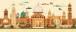 Pakistan Famous Landmarks Skyline Silhouette Style, Colorful, Cityscape, Travel and Tourist Attraction