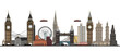 United Kingdom Landmarks Skyline Silhouette Style, Colorful, Cityscape, Travel and Tourist Attraction