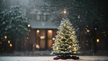 Festive Flurries: Christmas Tree Delight In A Winter Snowfal