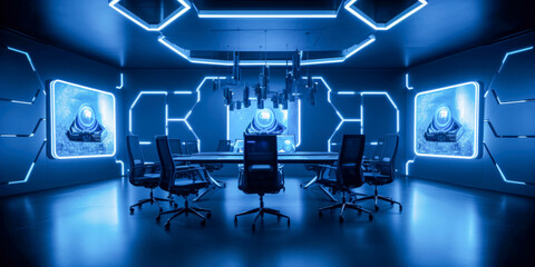 Sticker - Futuristic modern office. Business corporation room