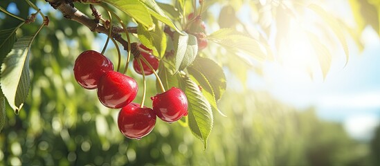  Ripe cherry in garden.