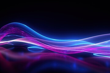 Wall Mural - illustration of abstract background of futuristic corridor with purple and blue neon lights wave spe