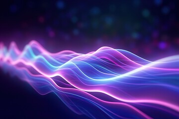 Wall Mural - illustration of abstract background of futuristic corridor with purple and blue neon lights wave spe