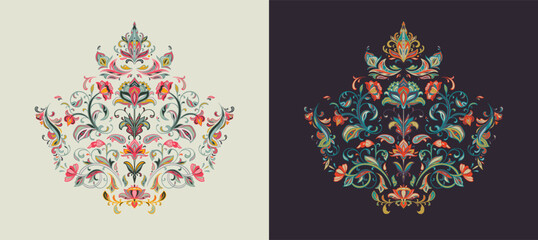 Wall Mural - Set of two vector oriental motifs in light and dark color variations.