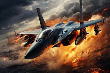 Wall Mural - Stealth multirole combat aircraft explosion