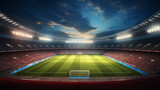 Fototapeta Sport - Soccer Spectacle: 3D Rendering of a Packed Football Arena, Unleashing the Roar of the Crowd on the Vibrant Pitch