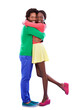 © Sumeet K/peopleimages.com - Retro fashion, color and happy couple in hug isolated on transparent png background together on date. Love, embrace and smile, black woman and man in vintage style, vibrant clothes and bright romance