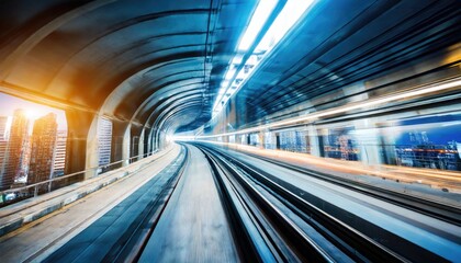 Wall Mural - Subway tunnel with Motion blur of a city from inside 