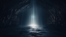 Dark Hole Or Underground Tunnel With Shining Light