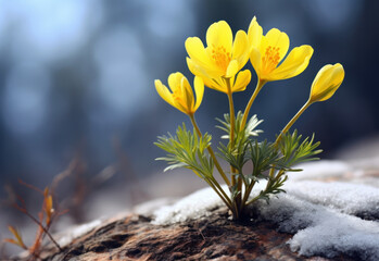 Wall Mural - Winter Aconite Isolated on Natural Background, Generative ai