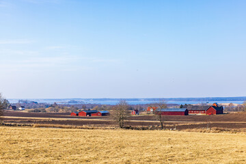 Poster - Rural view at springtime with a farm