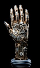 Canvas Print - A robotic hand with intricate gears, showcasing precision and craftsmanship. Generative AI.