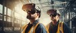 VR equipped modern construction workers in a waist up portrait at the project site with copy space copy space image