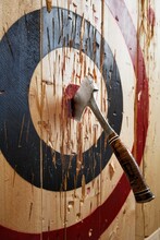 Vertical of a bullseye with a throwing axe