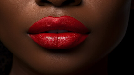 closeup of crop black woman with red lipstick