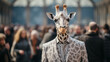 Giraffe in formal business suit at fashion show. Generative AI