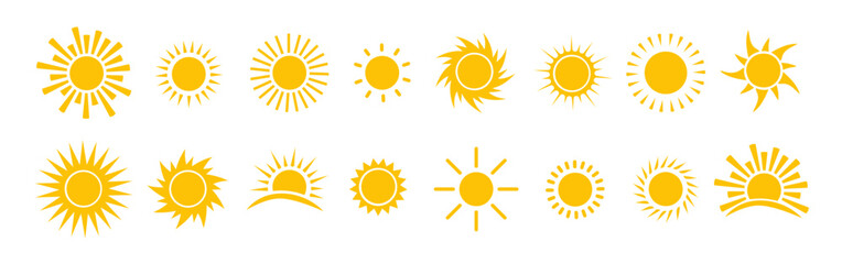 Sticker - Sun icon vector set. Flat design. Collection of sun stars. Logo or weather icon