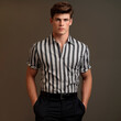 © vladdeep - Handsome man wear striped cotton shirt in black and white