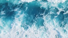 Spectacular Aerial Top View Background Photo Of Ocean Sea Water White Wave Splashing In The Deep Sea. Drone Photo Backdrop Of Sea Wave In Bird Eye Waves.