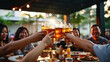 People in asian are celebrating the festival they clink glasses beer and dinner happy