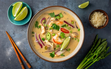 Wall Mural - Capture the essence of Tom Kha Gai in a mouthwatering food photography shot Generative AI