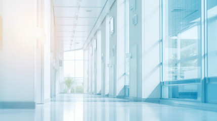Wall Mural - blurred glass corridor of office, hospital etc. bathed in light from large windows