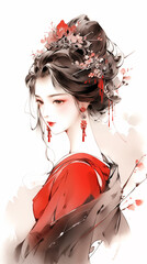 Wall Mural - Hand drawn beautiful ink illustration of Chinese beauty
