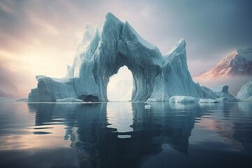 Poster - Arch-shaped iceberg floating in Antarctic waters, showcasing the unique and sculptural forms created by glacial processes.