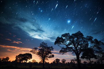 Poster - Night sky filled with streaks of meteors during a meteor shower, creating a celestial spectacle of cosmic beauty.
