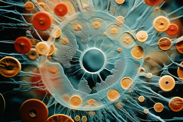 Poster - A visually stunning portrayal of a cell under the microscope, unveiling the beauty of its inner workings at a microscopic level.