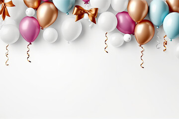 Wall Mural - colorful Balloons on a white background with a ribbon. empty space for text,festive background 