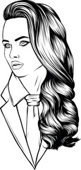 Poster - Vector woman face. beautiful girl with long wavy hair curls.