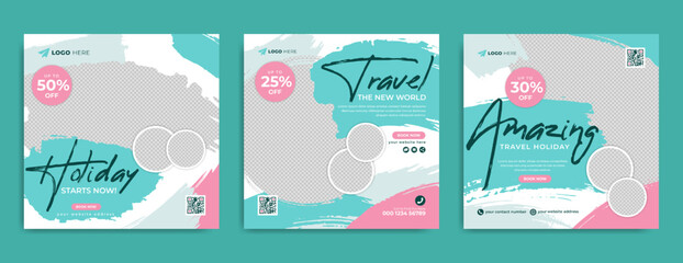 Wall Mural - holiday travel sale business or summer beach travelling promotion social media post or web banner te