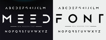 MEED Modern Abstract Digital Alphabet Font. Minimal Technology Typography, Creative Urban Sport Fashion Futuristic Font And With Numbers. Vector Illustration.