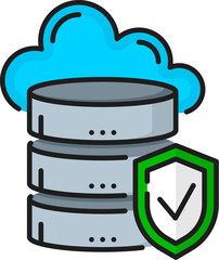 Fototapete - Database. CMS. Content management system icon. Web database service, online storage or CMS server thin line pictogram or sign. Internet content management system icon with disc, cloud and shield