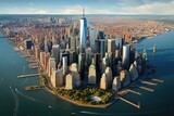 Fototapeta  - Aerial view of Chicago skyline with skyscrapers and lake Michigan, Aerial view of lower Manhattan, New York City, AI Generated