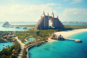 Wall Mural - Aerial view of Luxury hotel resort in Dubai, United Arab Emirates, Atlantis Hotel in Dubai, UAE, view with the beach and sea, AI Generated